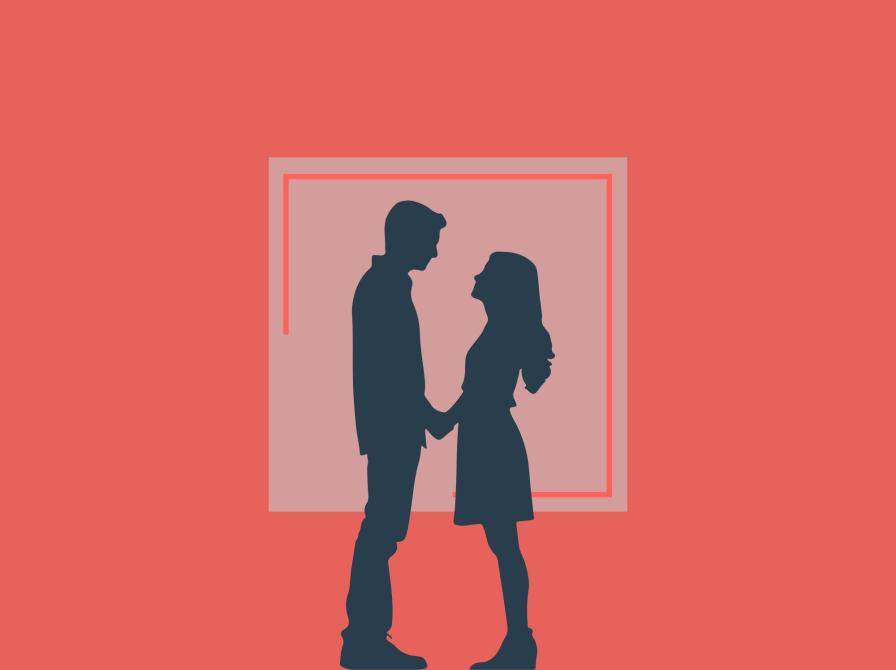 mand og kvinde kigger på hinanden med hinanden i hænderne